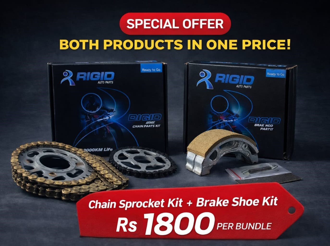 Chain Sprocket Kit 70 & Brake Shoe  Bundle Delivery Free angle 1