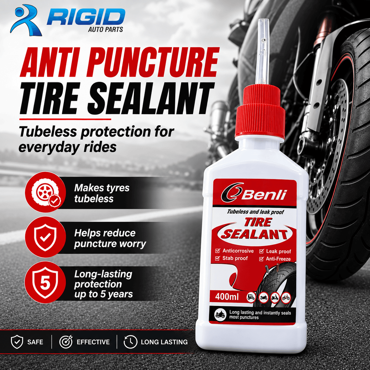 Liquid puncture sealants for tubeless tyres. angle 1